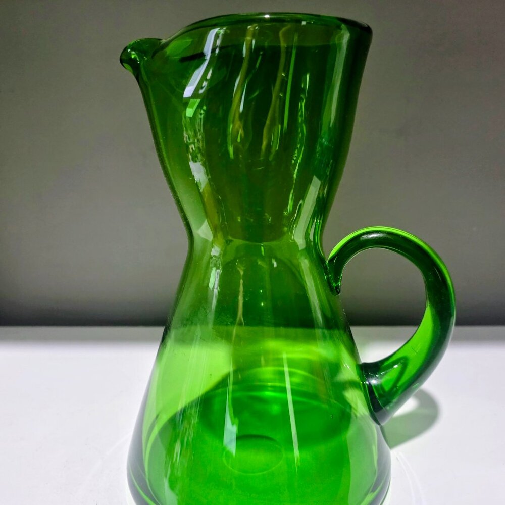 Vintage MCM Green Art Glass Pitcher Empoli Style